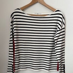 Zara Striped Blue and White Blouse with Red Accents